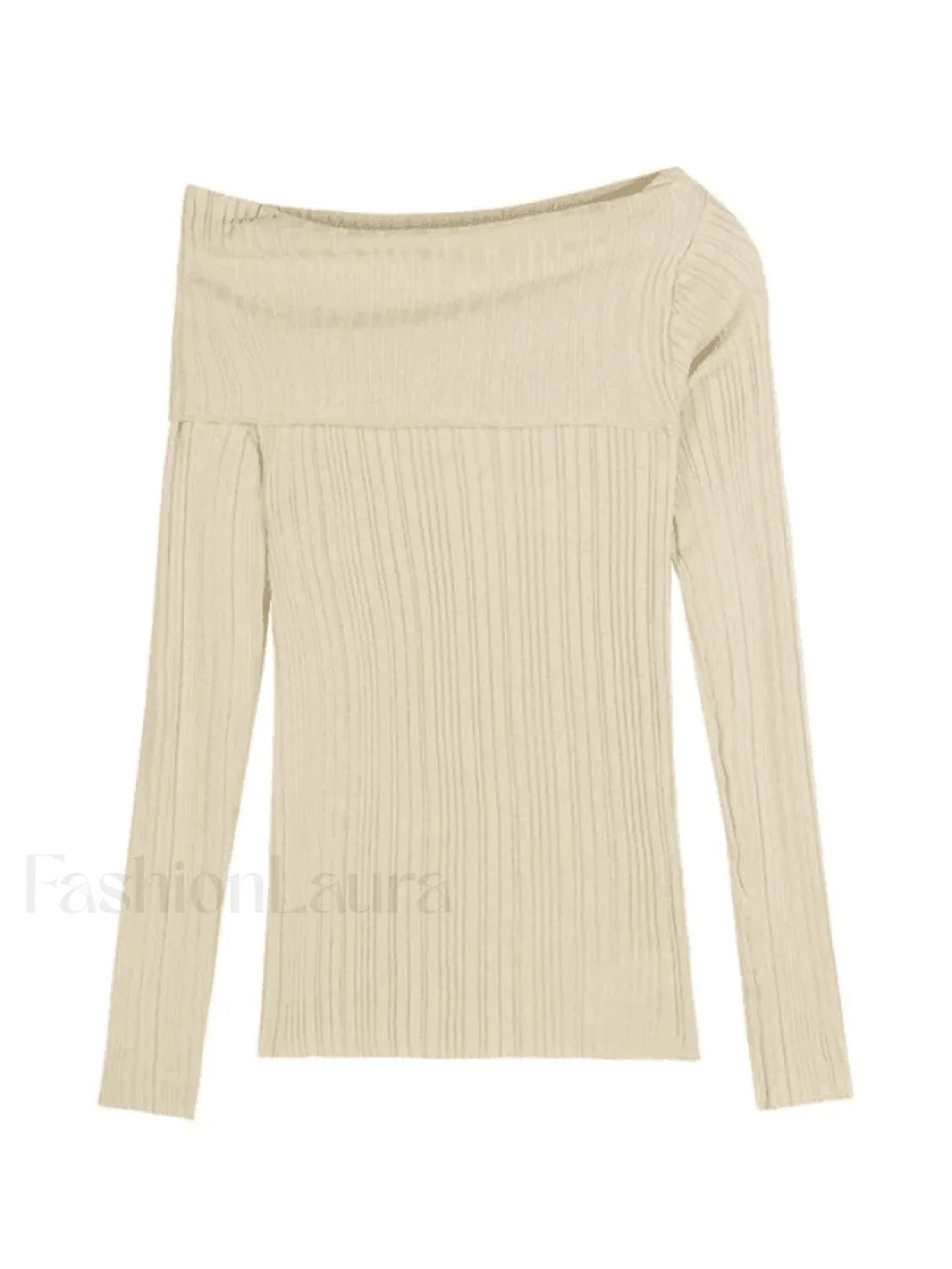 Split Off Shoulder Ribbed Knit Top