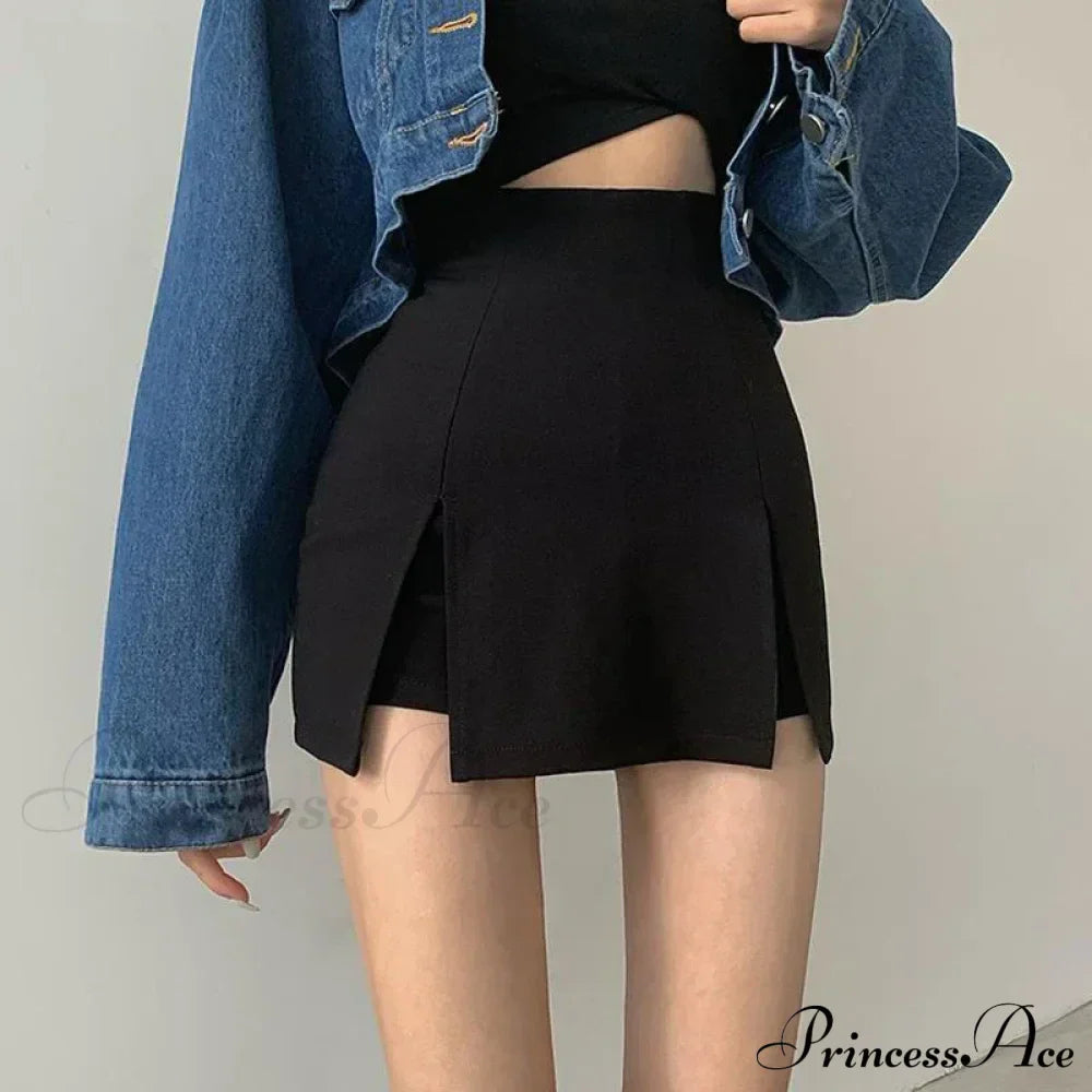 Split Skirt Office Ladies Suit Summer New Black Mini A-line Skirt Short