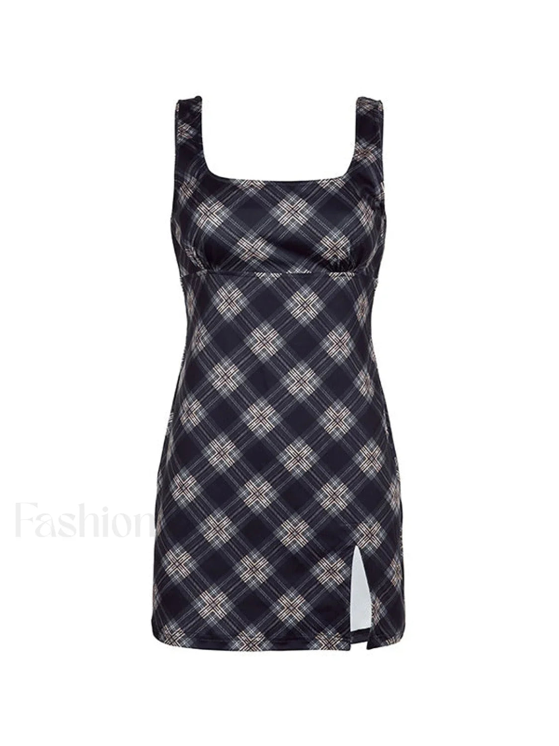 Split Sleeveless Checkered Mini Dress