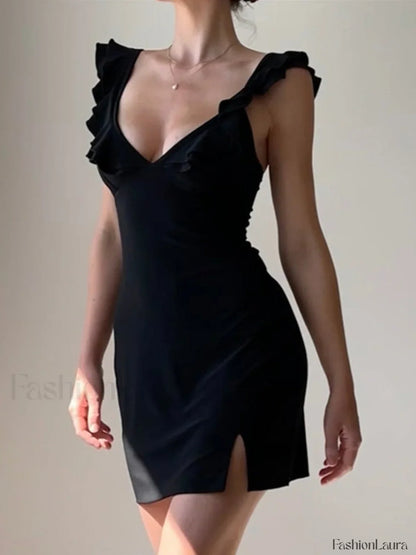 Split V Neck Mini Dress