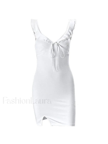 Split V Neck Mini Dress