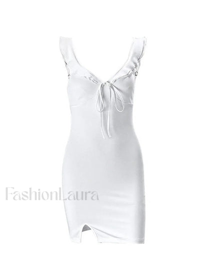 Split V Neck Mini Dress