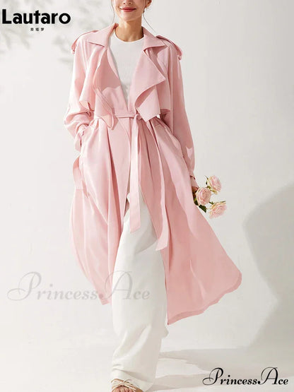 Spring Autumn Long Sweet Thin Flowy Pink Sashes High Quality Luxury Designer Stylish Coat