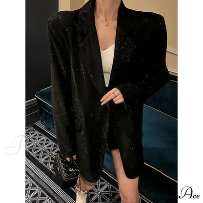 Spring Autumn Silver Sequin Oversized Office Lady Elegant Party Blazer