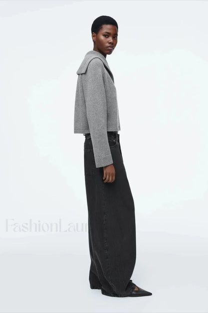 Spring Gray Crew-neck Knit Cardigan