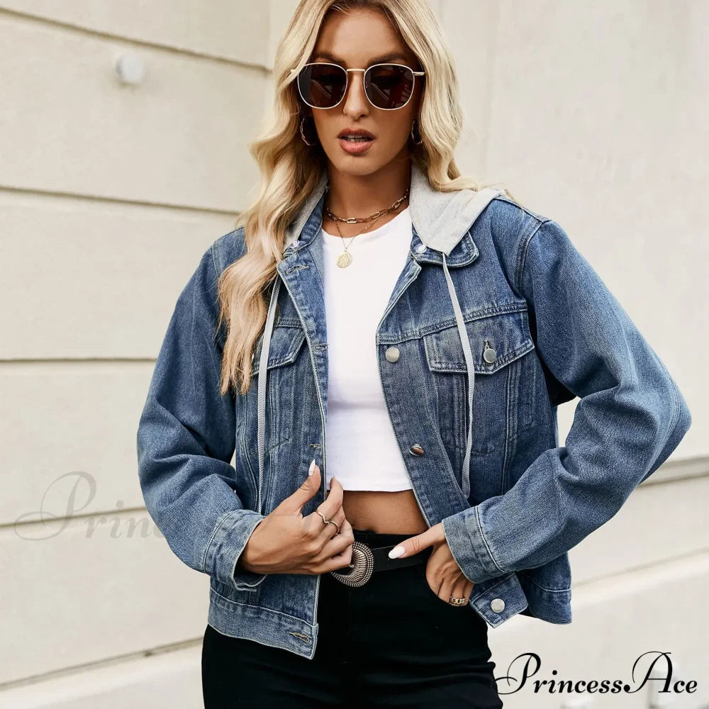 Spring Summer European American Style Short Hooded Long-sleeved Casual Jacket