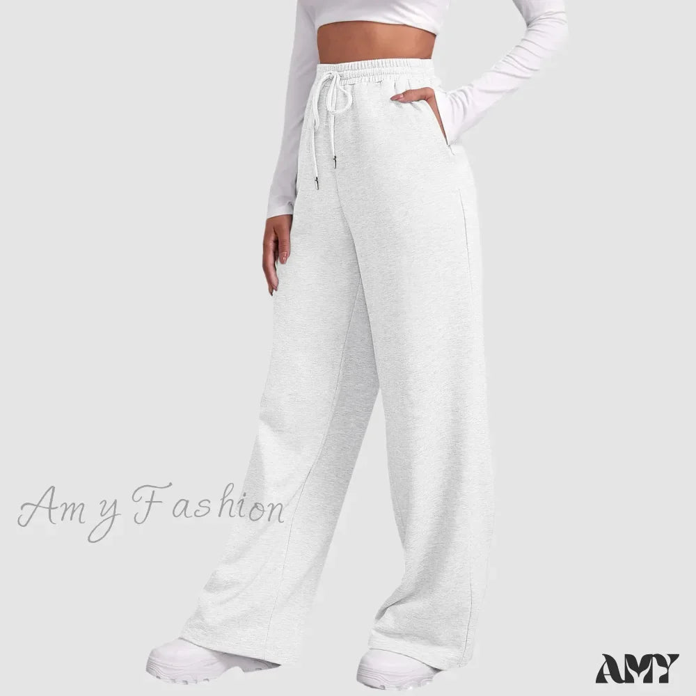 Spring Summer Wide High Waist Loose Straight Casual Solid Trouser