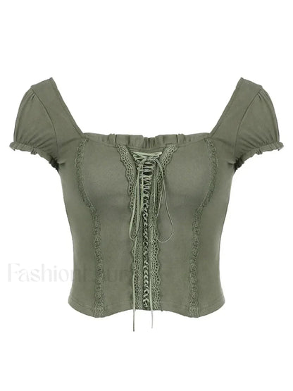 Square Collar Fairycore Balletcore Chic Short Sleeve Tee