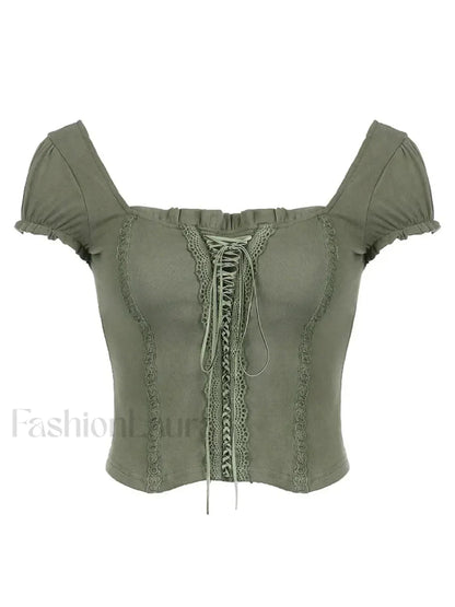 Square Collar Fairycore Balletcore Chic Short Sleeve Tee