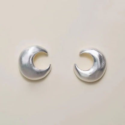 Metallic Brushed Satin Crescent Moon Studs