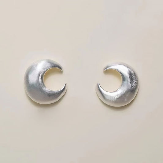 Metallic Brushed Satin Crescent Moon Studs