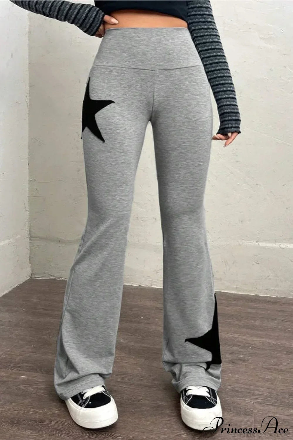Star Print High Waist Slim Flare Pants