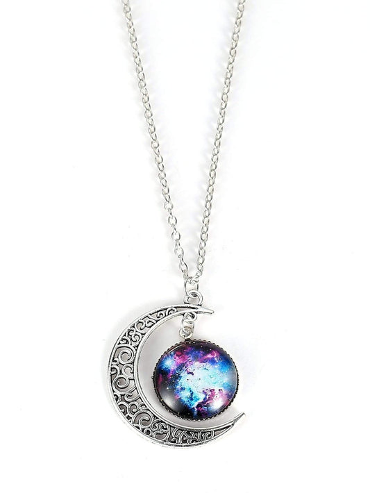 Starry Sky Round Moon Pendant Necklace