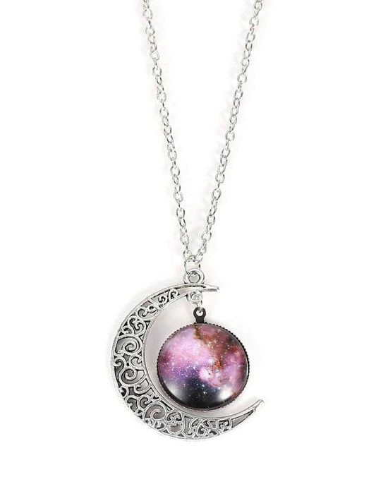 Starry Sky Round Moon Pendant Necklace