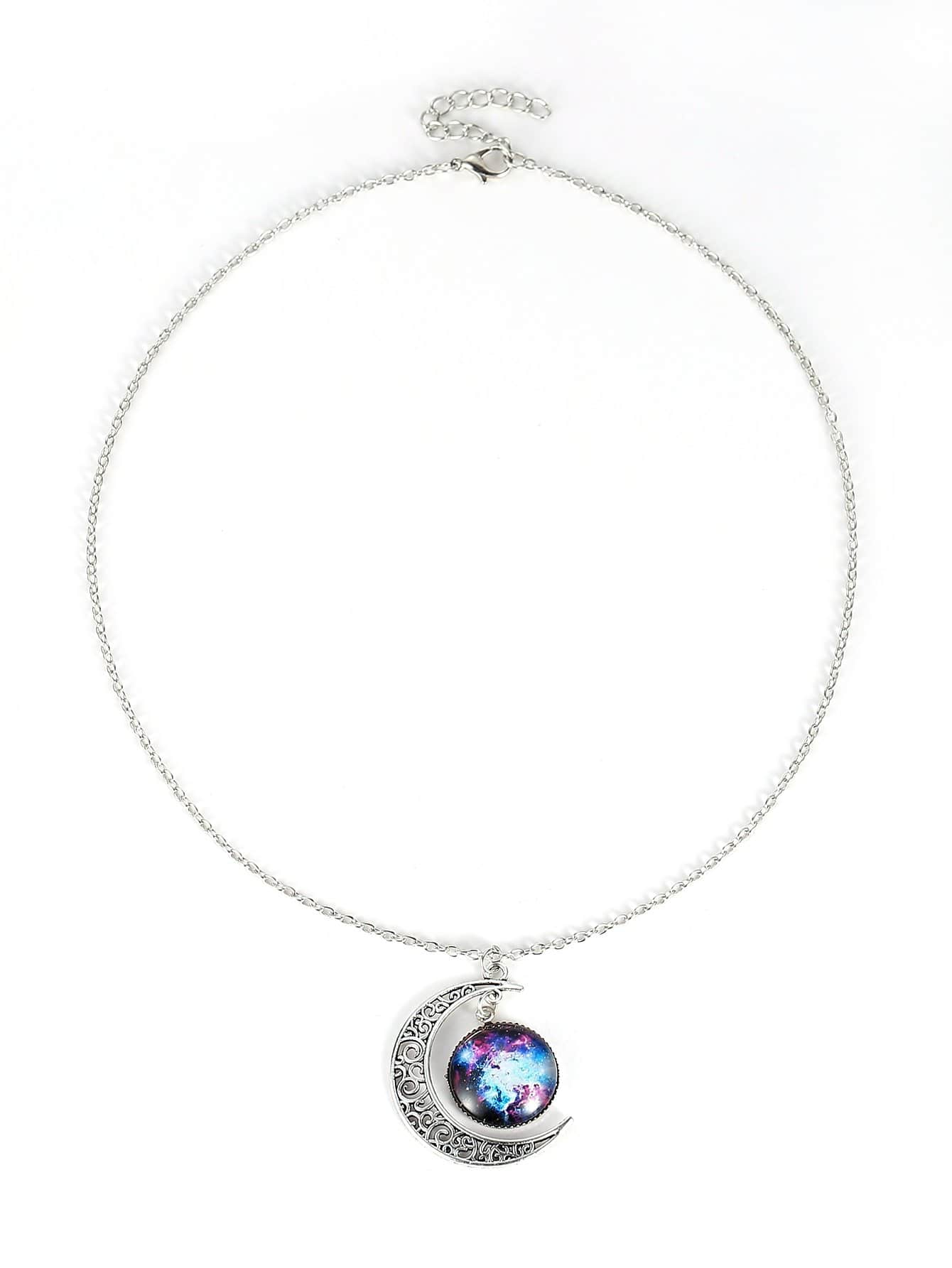 Starry Sky Round Moon Pendant Necklace