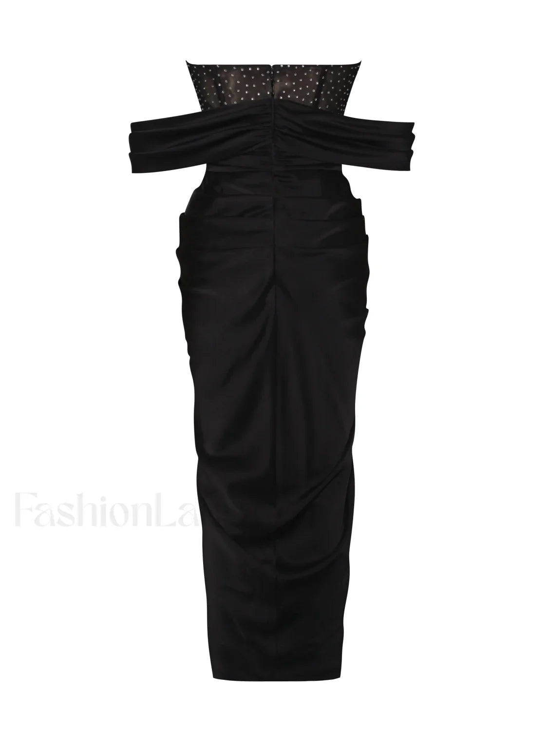 Stella Black Off Shoulder Graceful Crystal Corset Satin Gown