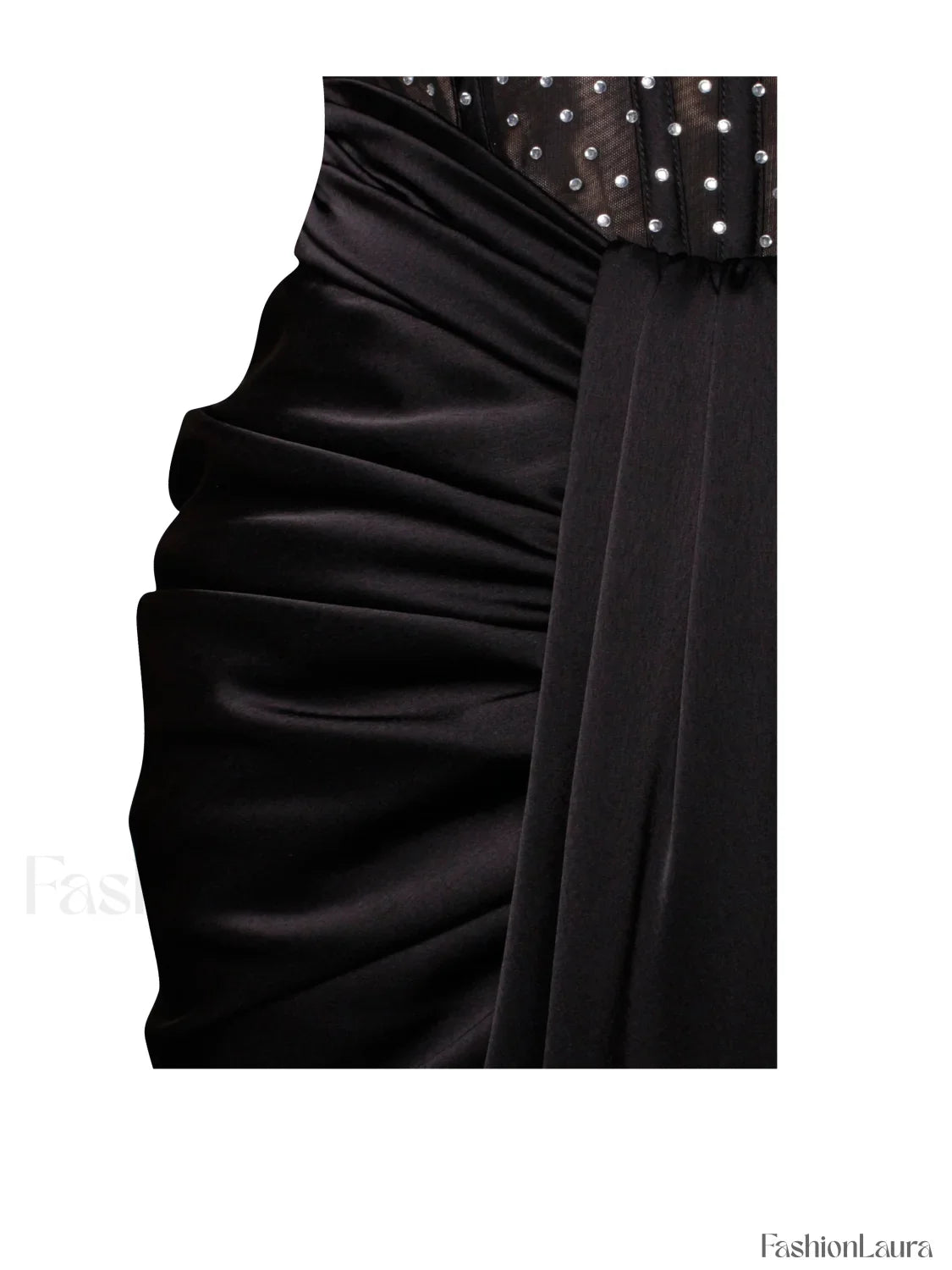 Stella Black Off Shoulder Graceful Crystal Corset Satin Gown