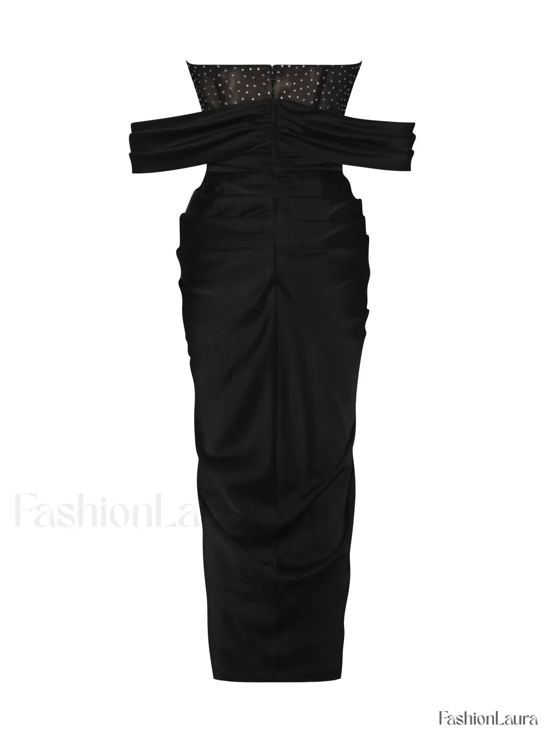 Stella Black Off Shoulder Graceful Crystal Corset Satin Gown
