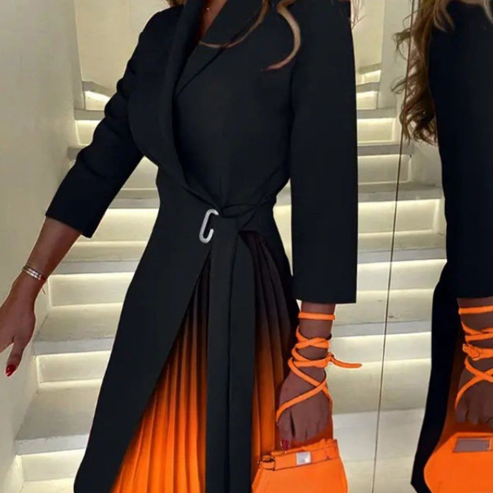 Wrap Blazer Buckle Waist Ombre Pleated Asymmetric Hem Mini Dress
