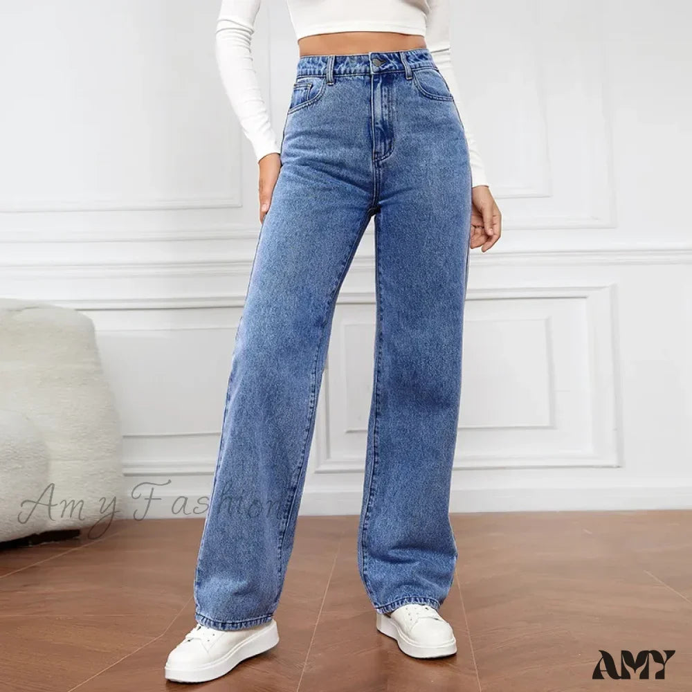 Straight High Waist Vintage Basic Ankle Length Denim Y2K New Washed Pockets Chic Jean