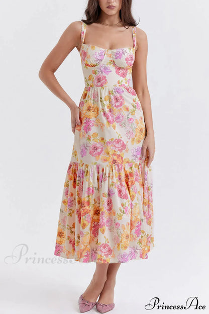 Strap A-Hem Stylish Floral Midi Dress