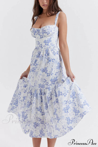 Strap A-Hem Stylish Floral Midi Dress