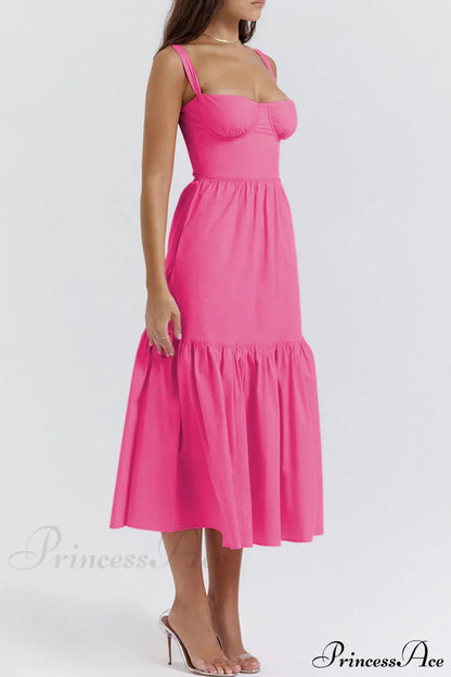 Strap Solid Color Charming A-Hem Midi Dress