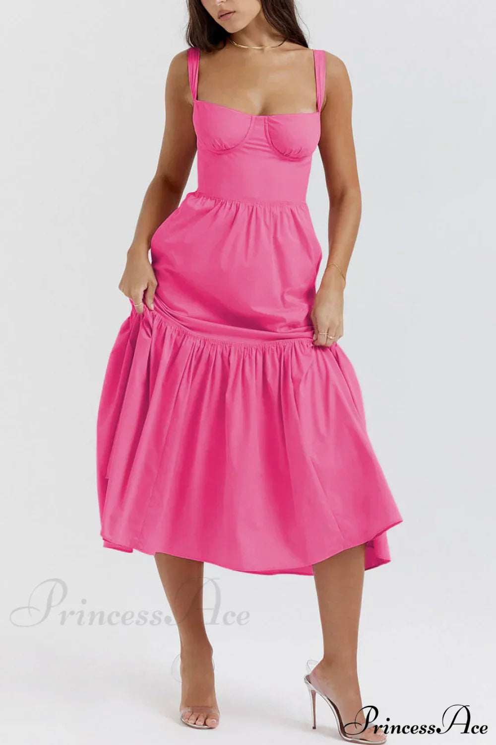 Strap Solid Color Charming A-Hem Midi Dress