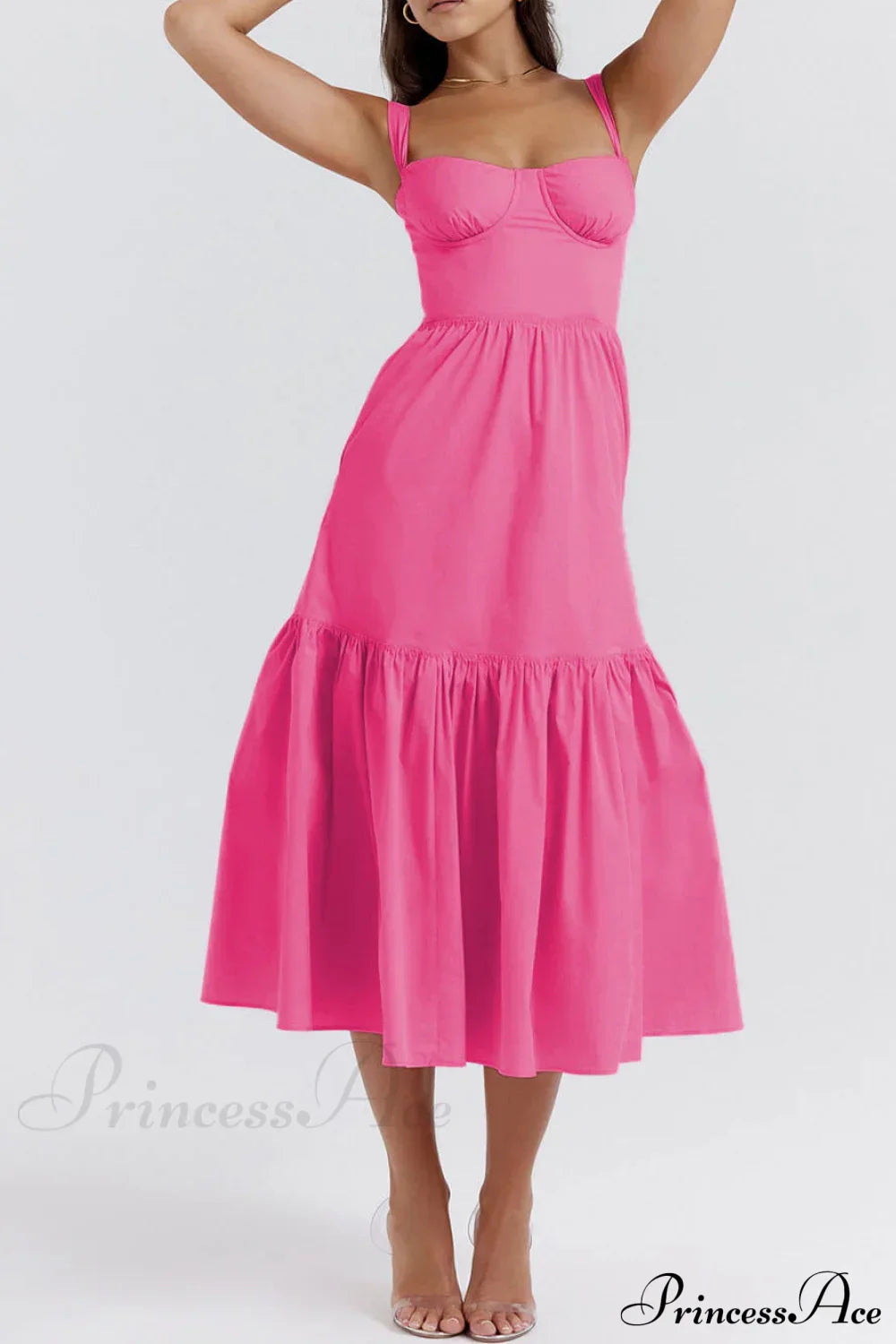 Strap Solid Color Charming A-Hem Midi Dress