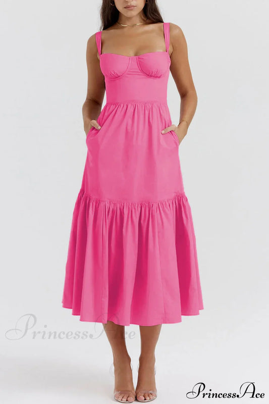 Strap Solid Color Charming A-Hem Midi Dress