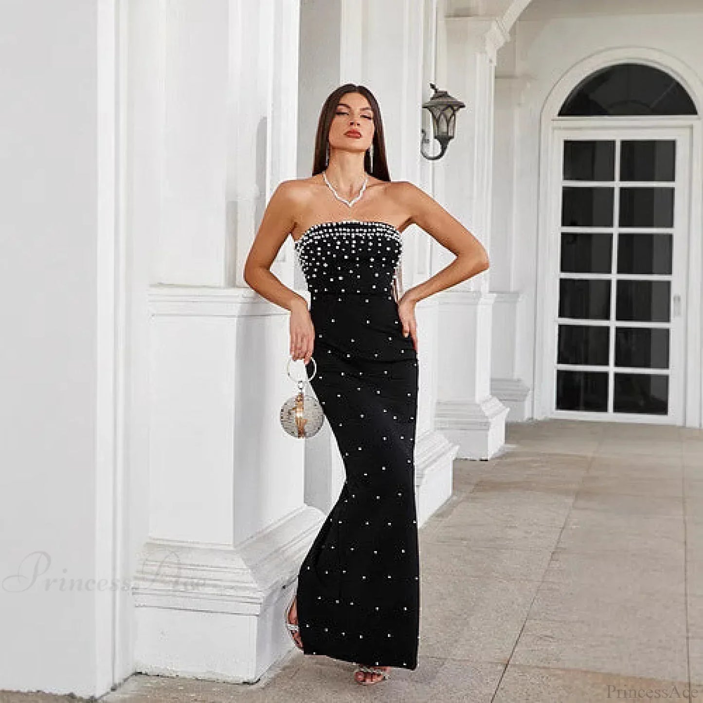 Strapless Beaded French Style Sleeveless Prom Dress