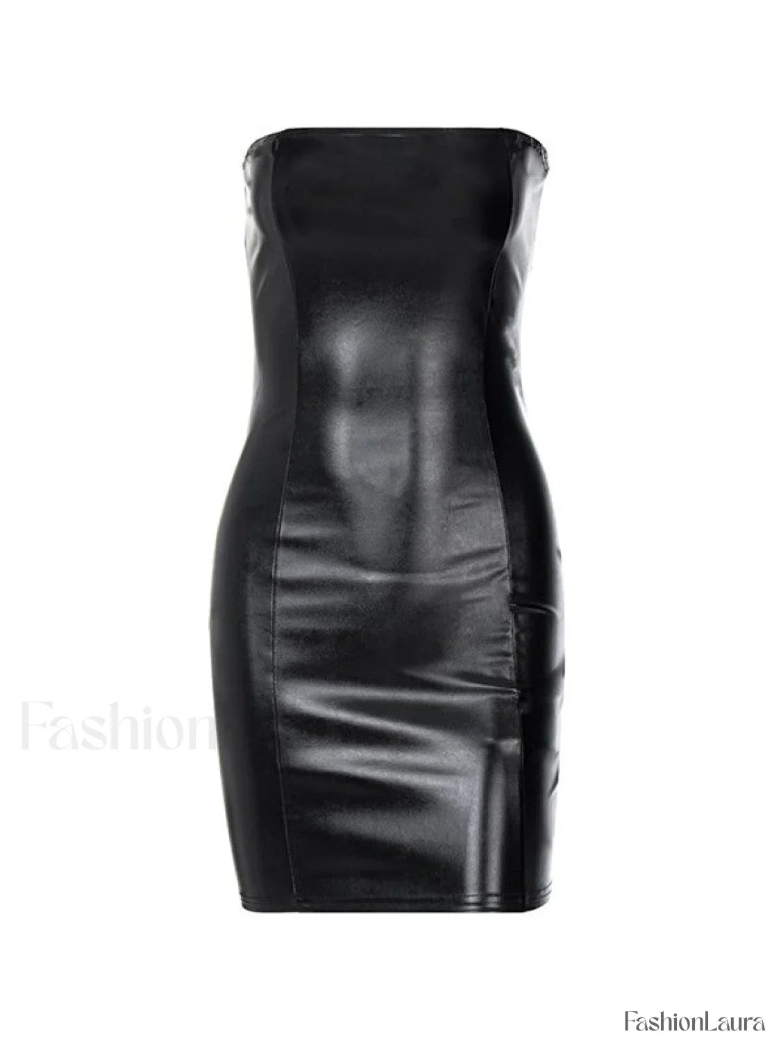Strapless Black Faux Leather Mini Dress