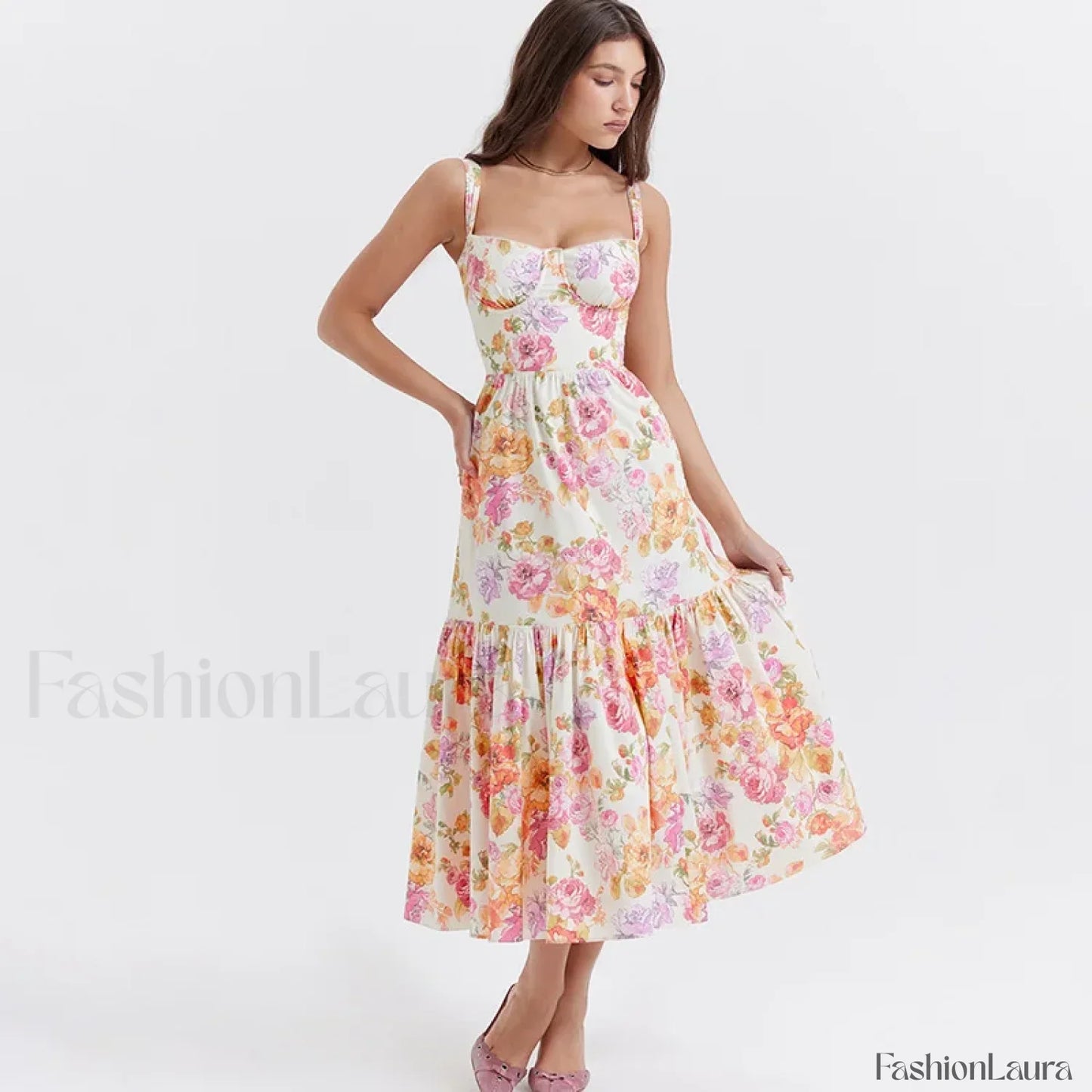 Strapless Bodycon Midi Floral Dress