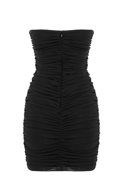Plunging V-Neck Strapless Ruched Bodycon Mini Dress