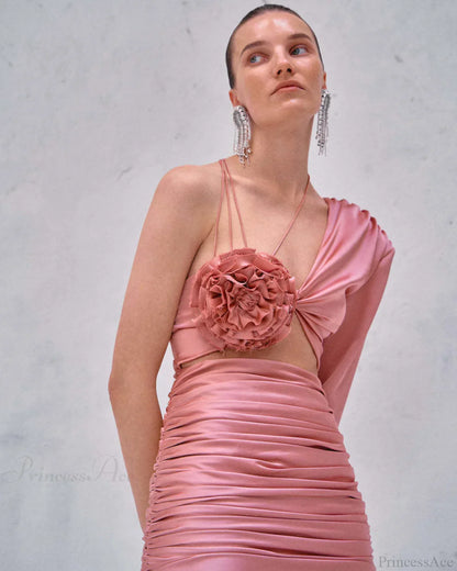Strappy Asymmetrical Embroidered Prom Dress