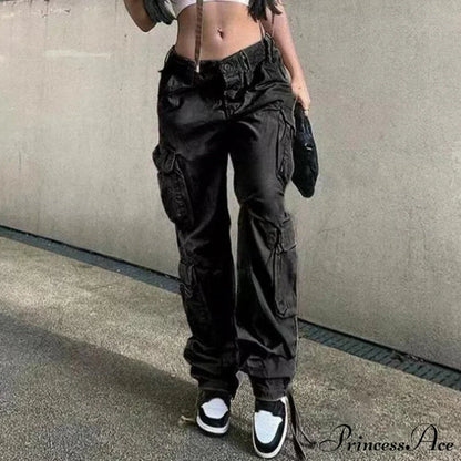 Streetwear Pockets Wide Leg High Waist Straight Trousers