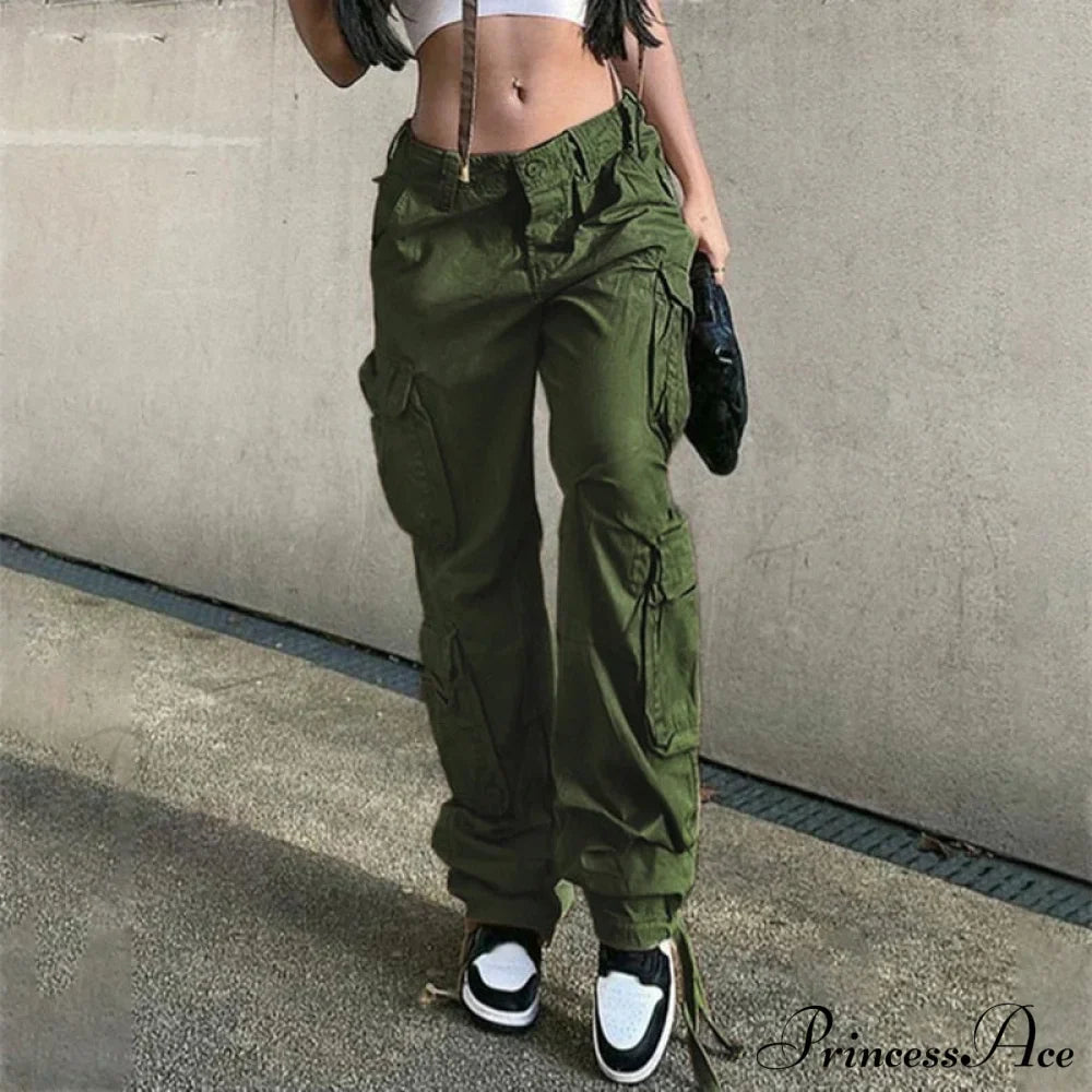 Streetwear Pockets Wide Leg High Waist Straight Trousers