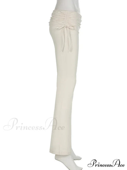 Stripe Drawstring Elastic Low Waist Baggy Sweatpants Straight Leg Pants