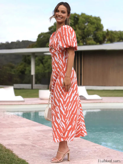 Stripe Pattern Graceful Cutout Long Dress