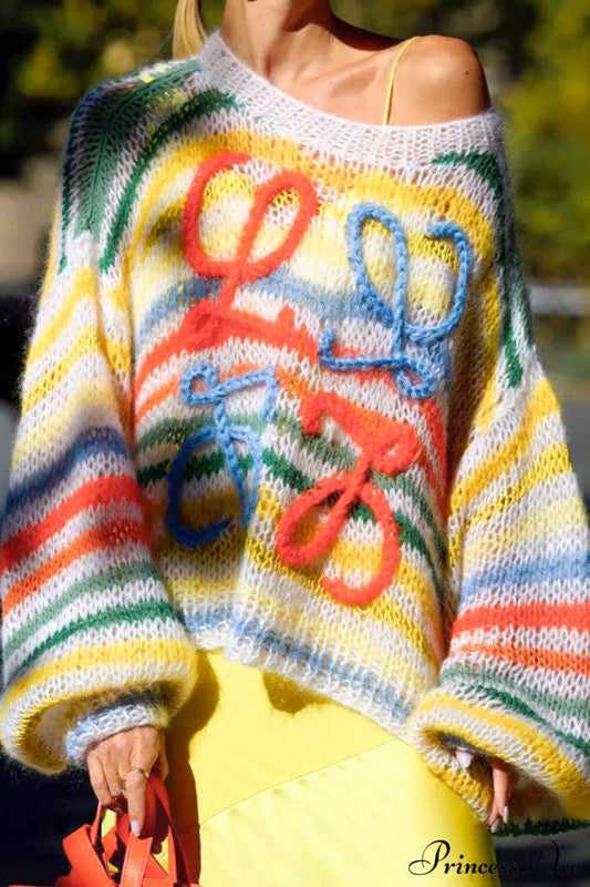 Striped Colorblock Knit Oversized Pullover Sweater