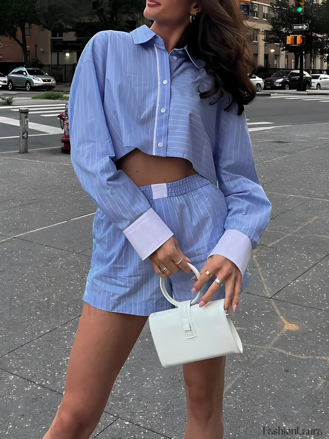Striped Cropped Graceful Patchwork Shirt