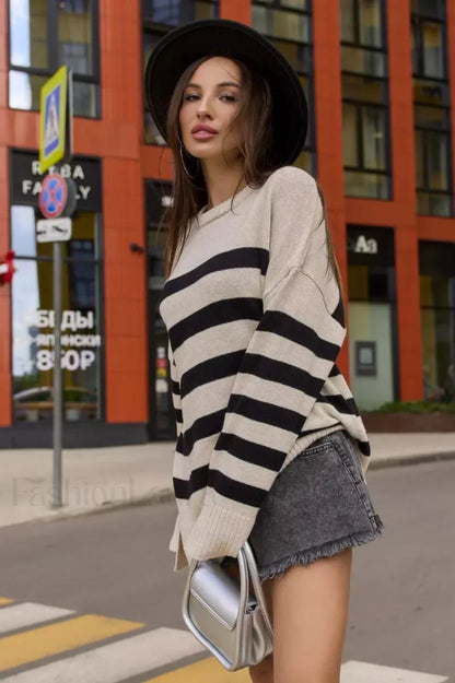 Striped Loose Knit Pullover Sweater