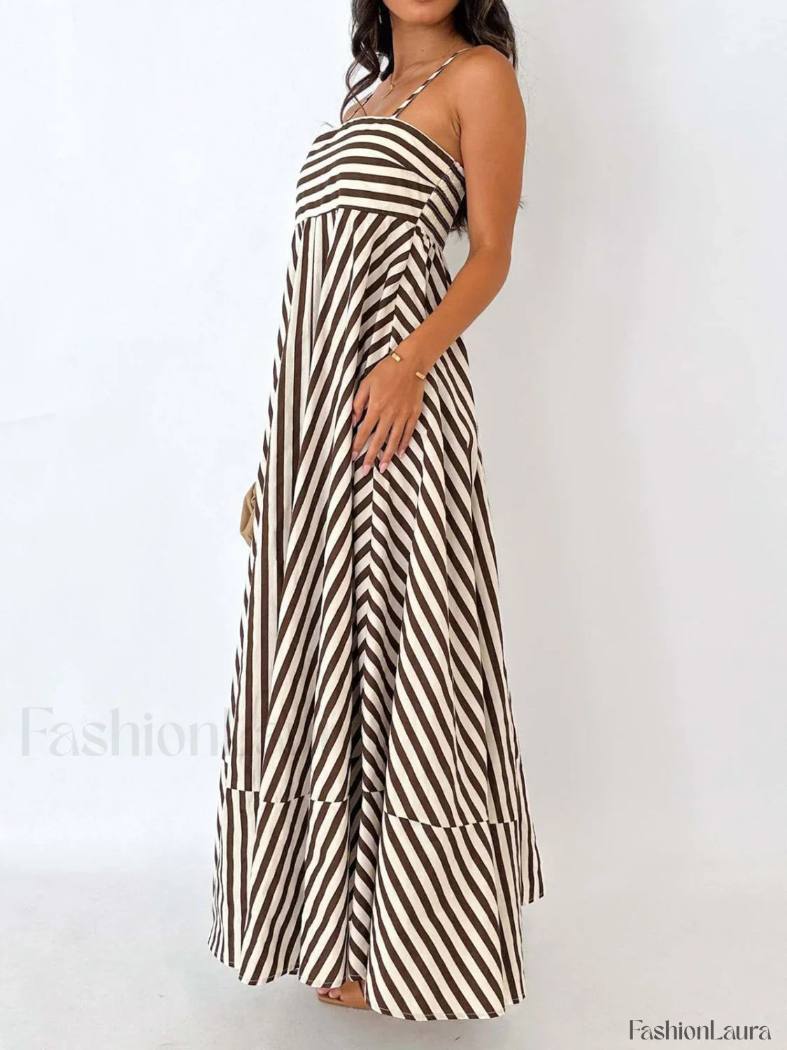 Striped Pleated Cami Long Dress