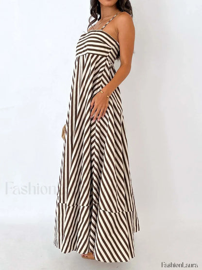 Striped Pleated Cami Long Dress