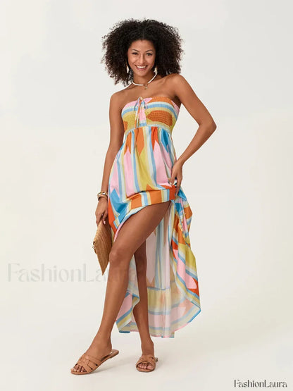 Striped Tube Top Boho Dress