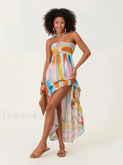 Striped Tube Top Boho Dress