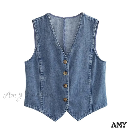 Stylish V-Neck Button Vest High Waist Skirt Suit