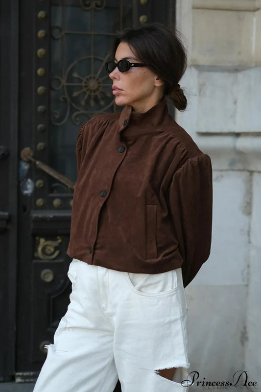 Suede Cardigan Long Sleeve Coat