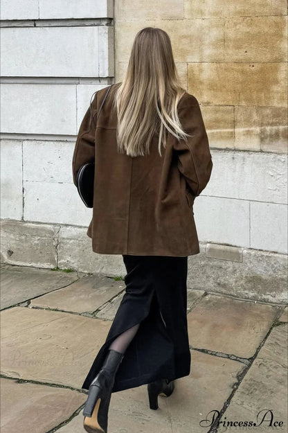 Suede Lapel Casual Blazer Coat