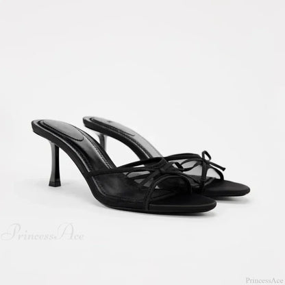 Summer Bow Decorated Mesh Fabric High-heeled Fashion Low Heel Pump